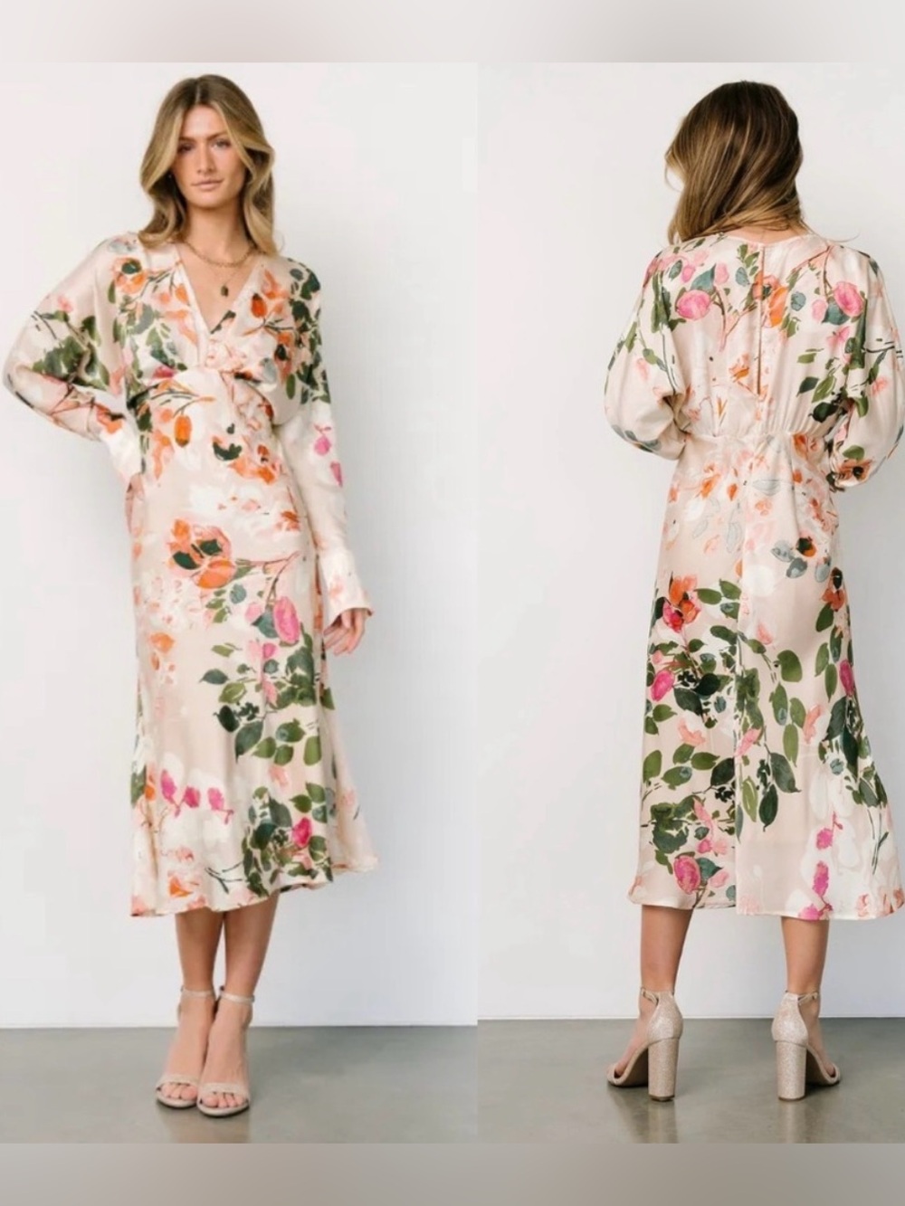 NWT Baltic Born Bari Satin Midi Dress Natural Floral